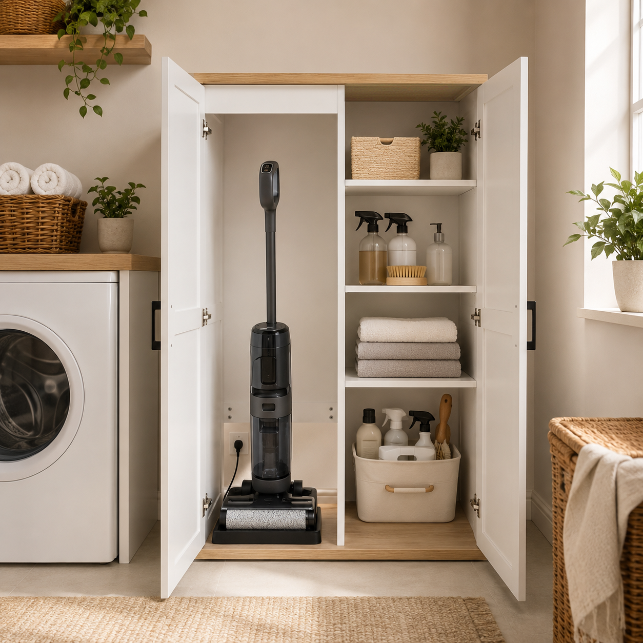 55.1" Tall Wooden Vacuum Storage Cabinet