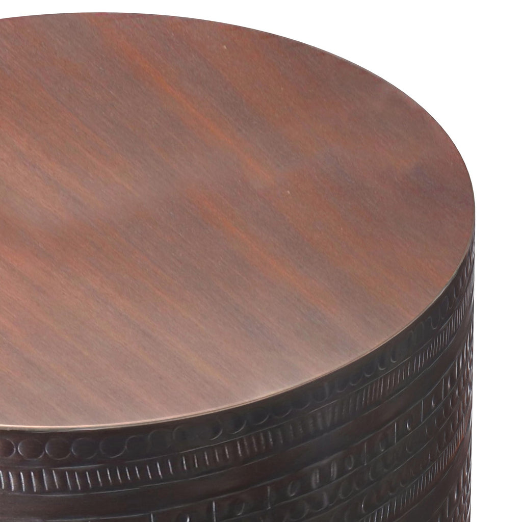 Johnsen 15 Inch Wide Tribal Pattern Metal Accent Table