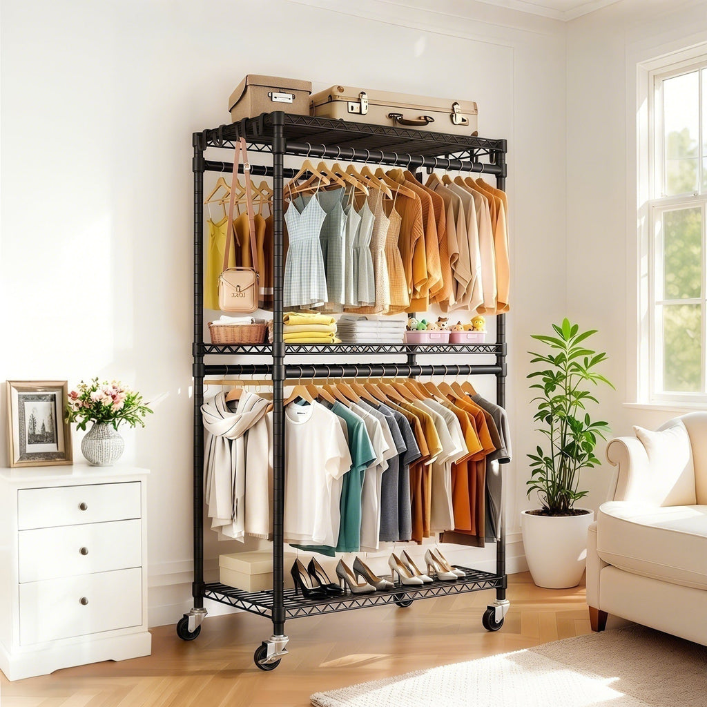 Heavy Duty Rolling Clothes Rack with Wheels