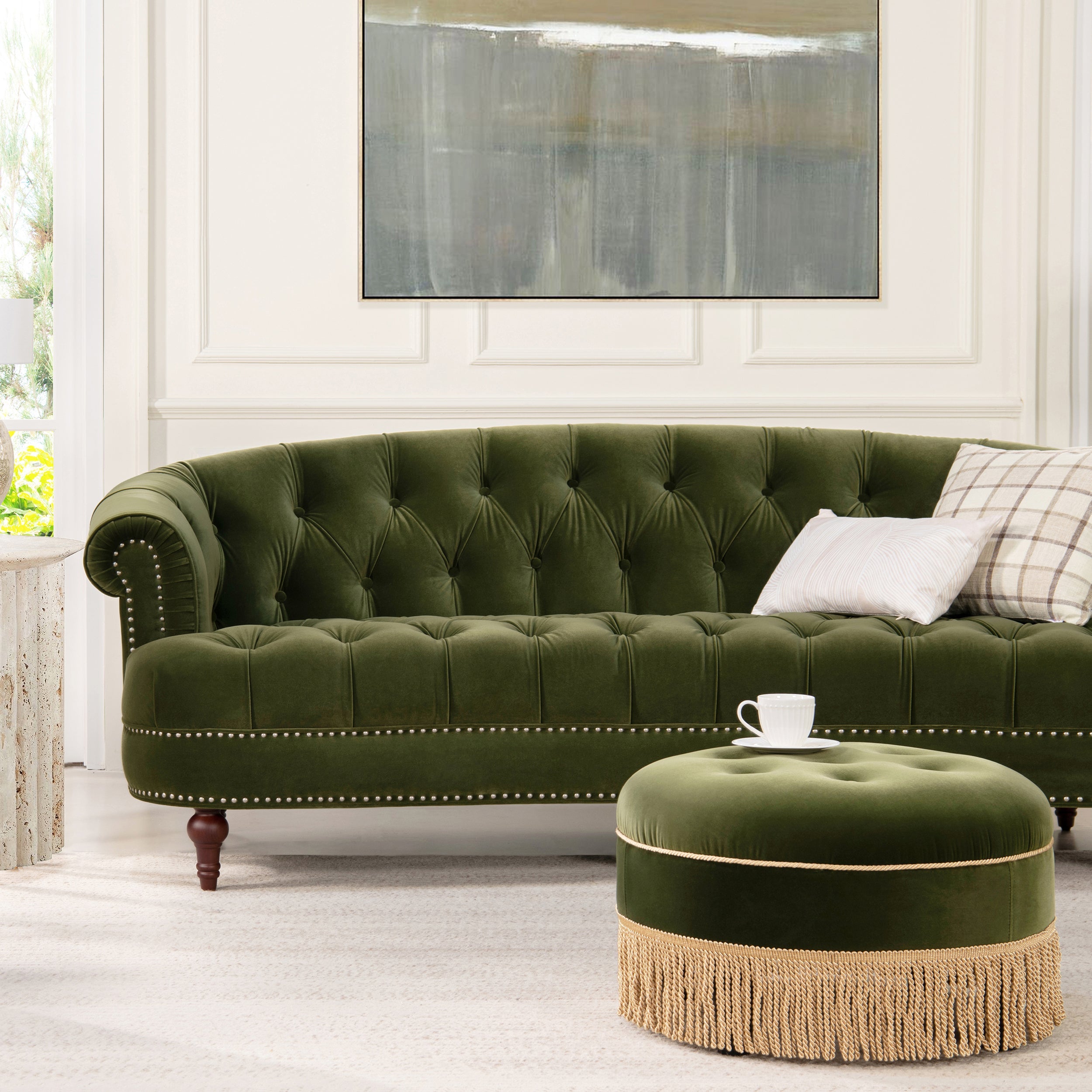 La Rosa Victorian Chesterfield Tufted Sofa - Olive