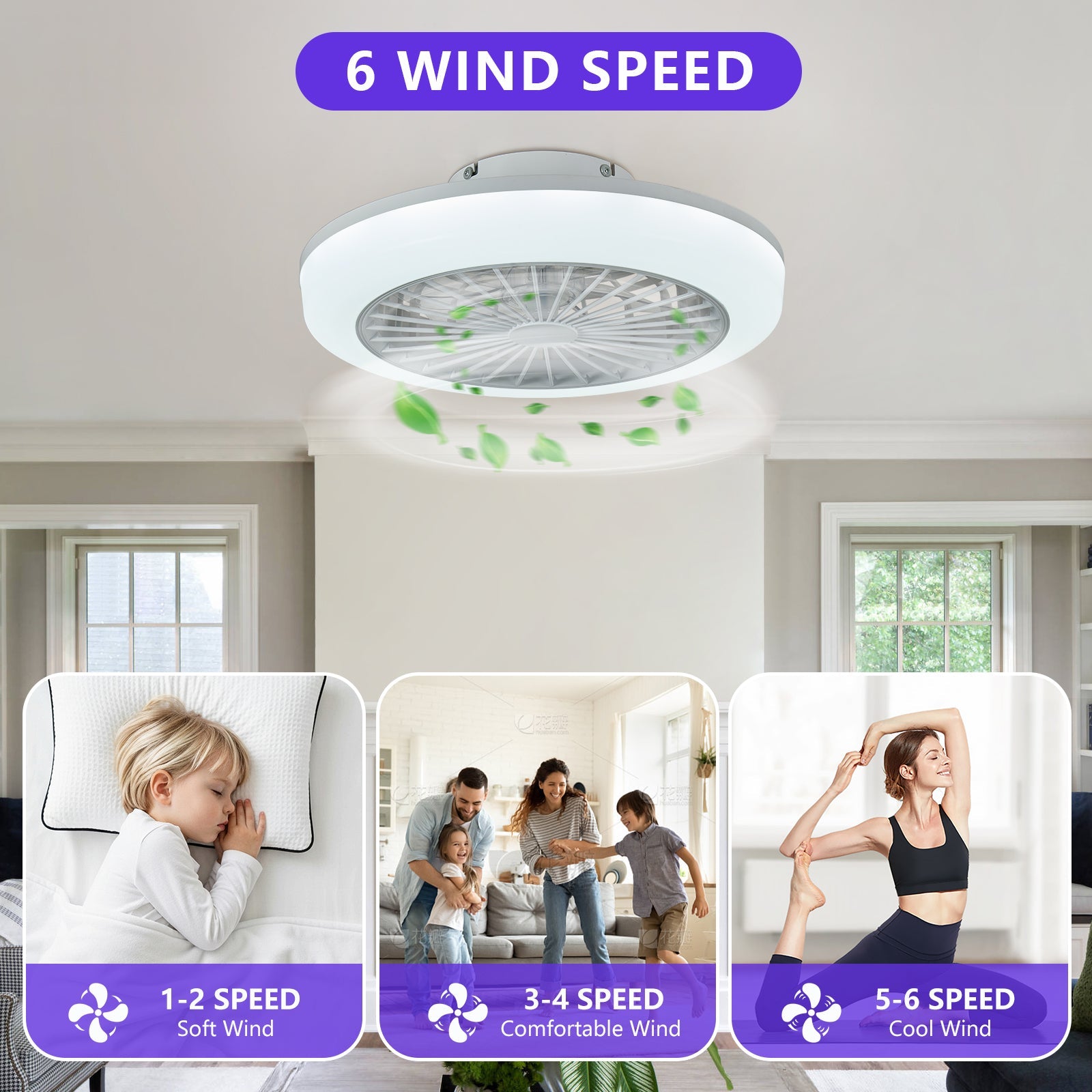 18 Inch Ceiling Fan with RGB Light Remote