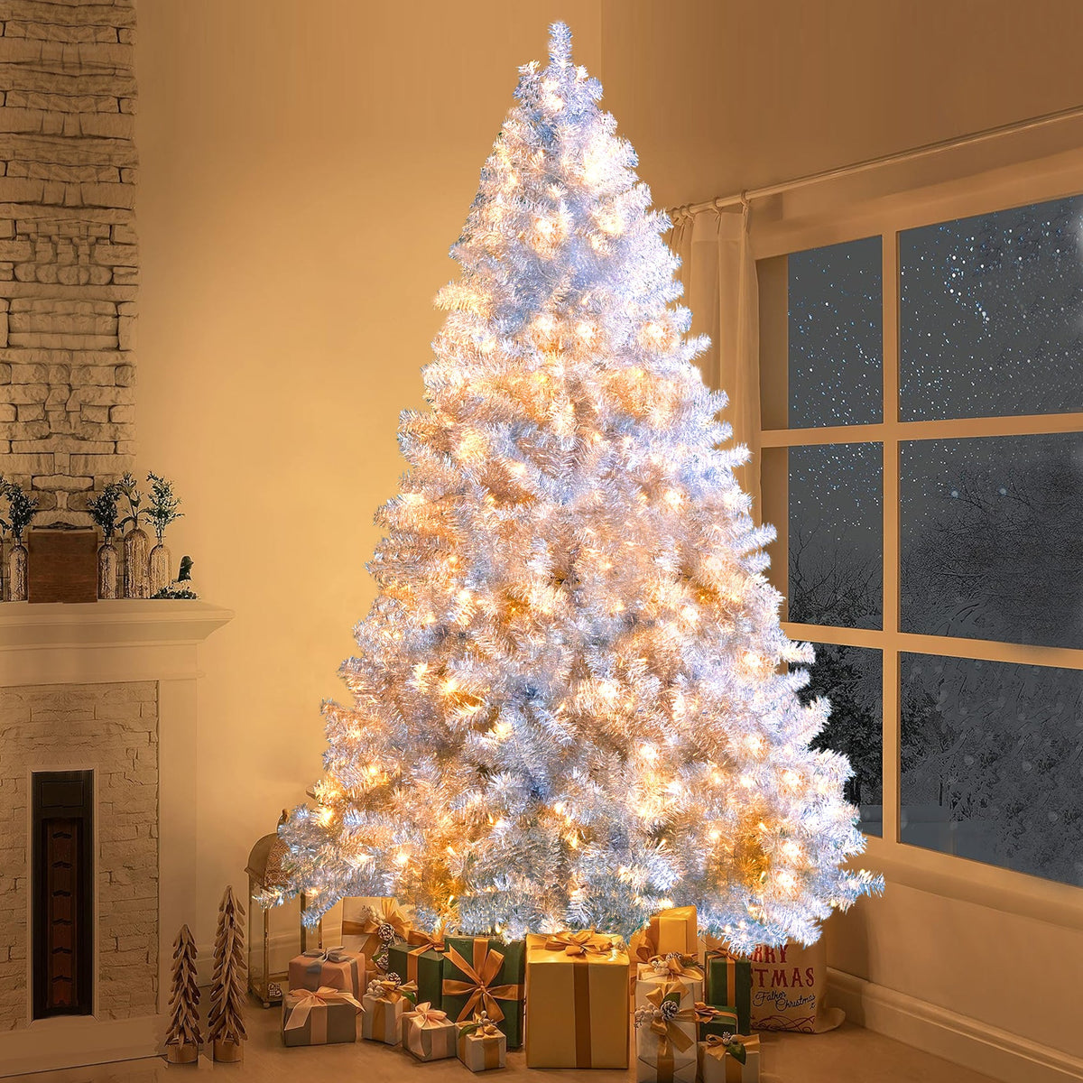 7.4FT Sliver Pre-Lit Artificial Christmas Tree
