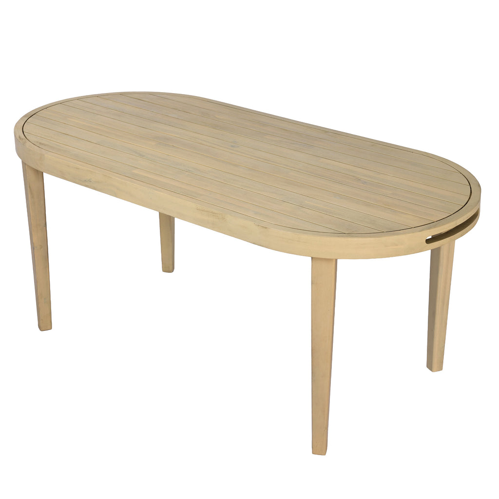 70" Oval Acacia Wood Outdoor Dining Table with Slatted Top