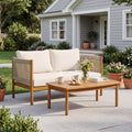 Outdoor Loveseat and Coffee Table Set with Acacia Wood Frame