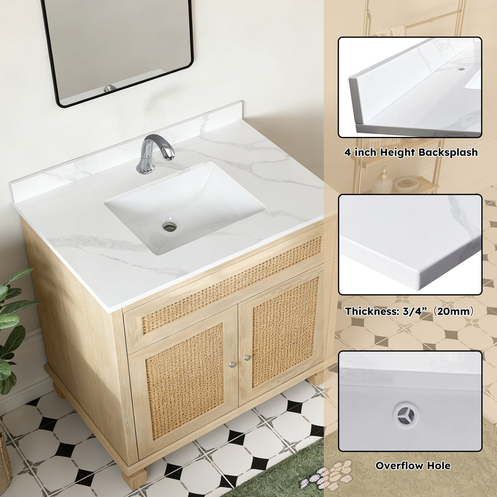 37-Inch Quartz Bathroom Vanity Top with Undermount Sink