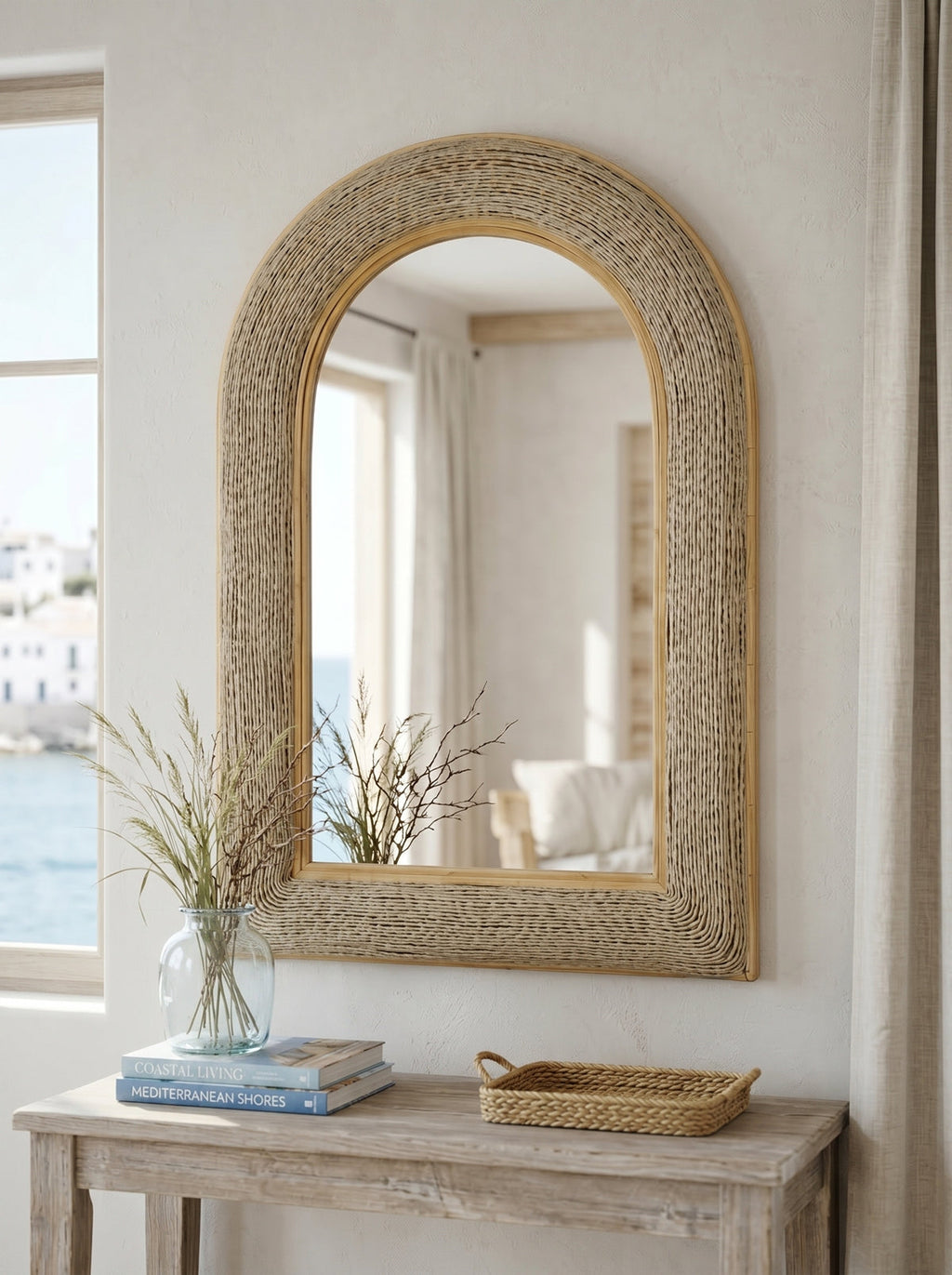24.2"x36" Woven Texture Decorative Arched Mirror