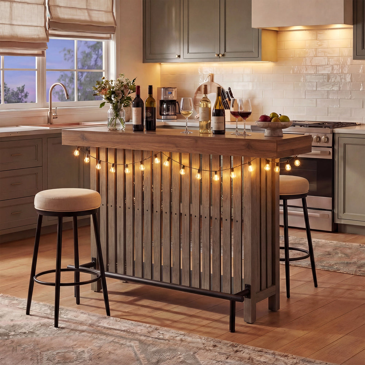 U_Style 3-in-1 Sideboard Table, Counter Height Table & Bar Table with Wine Storage