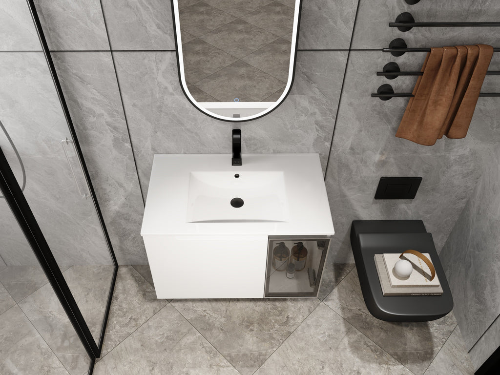 30" Wall-Mounted Bathroom Vanity With Ceramic Sink