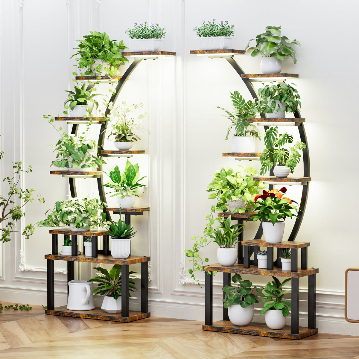 Indoor Plant Stand with Grow Lights - 63" Tall Metal Shelf