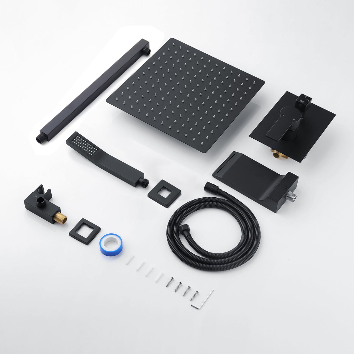 Black Shower Faucet Set with Rainfall Shower Head