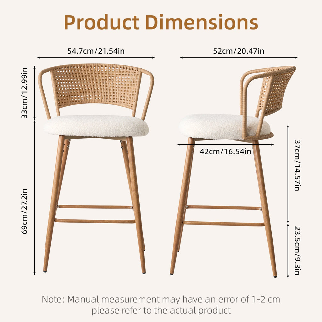 Rattan Backrest Bar Stools Set of 2