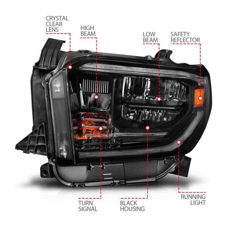ANZO 2014-2021 Toyota Tundra LED Crystal Headlights w/ Switchback Black Housing w/ DRL 111533