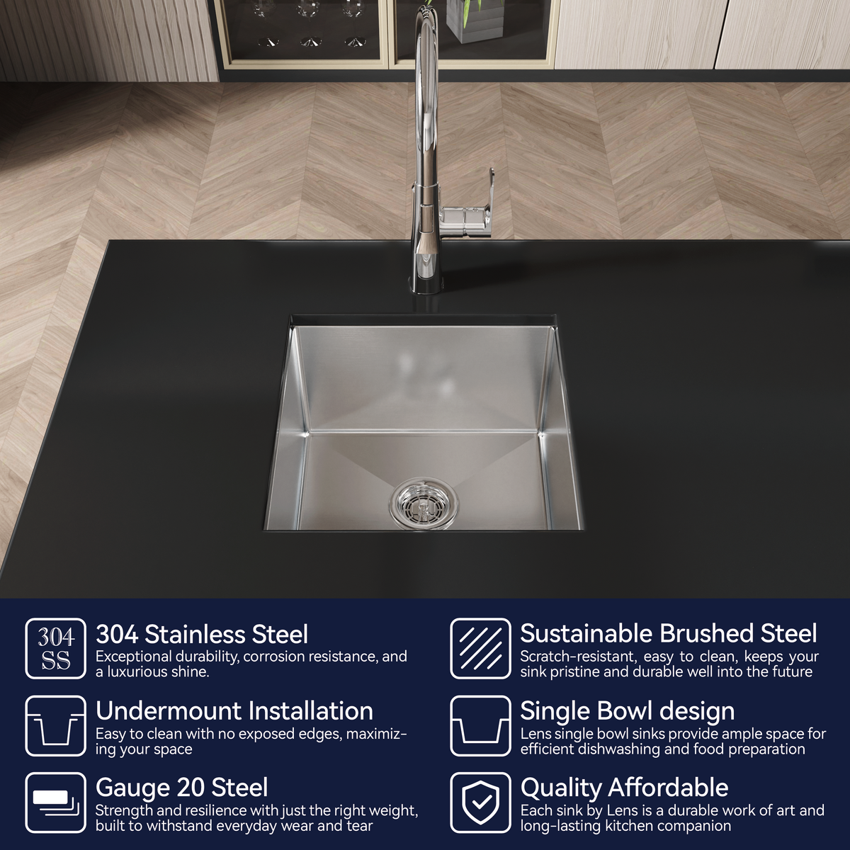 Stainless Steel Kitchen Sink - 18"x18" Single Bowl
