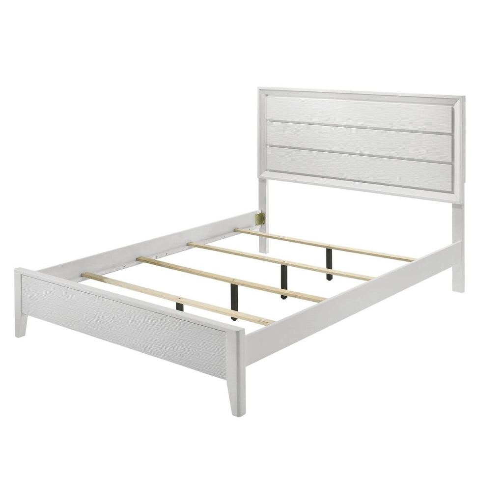White Eastern King Size Bed Panel Headboard Wave Texture