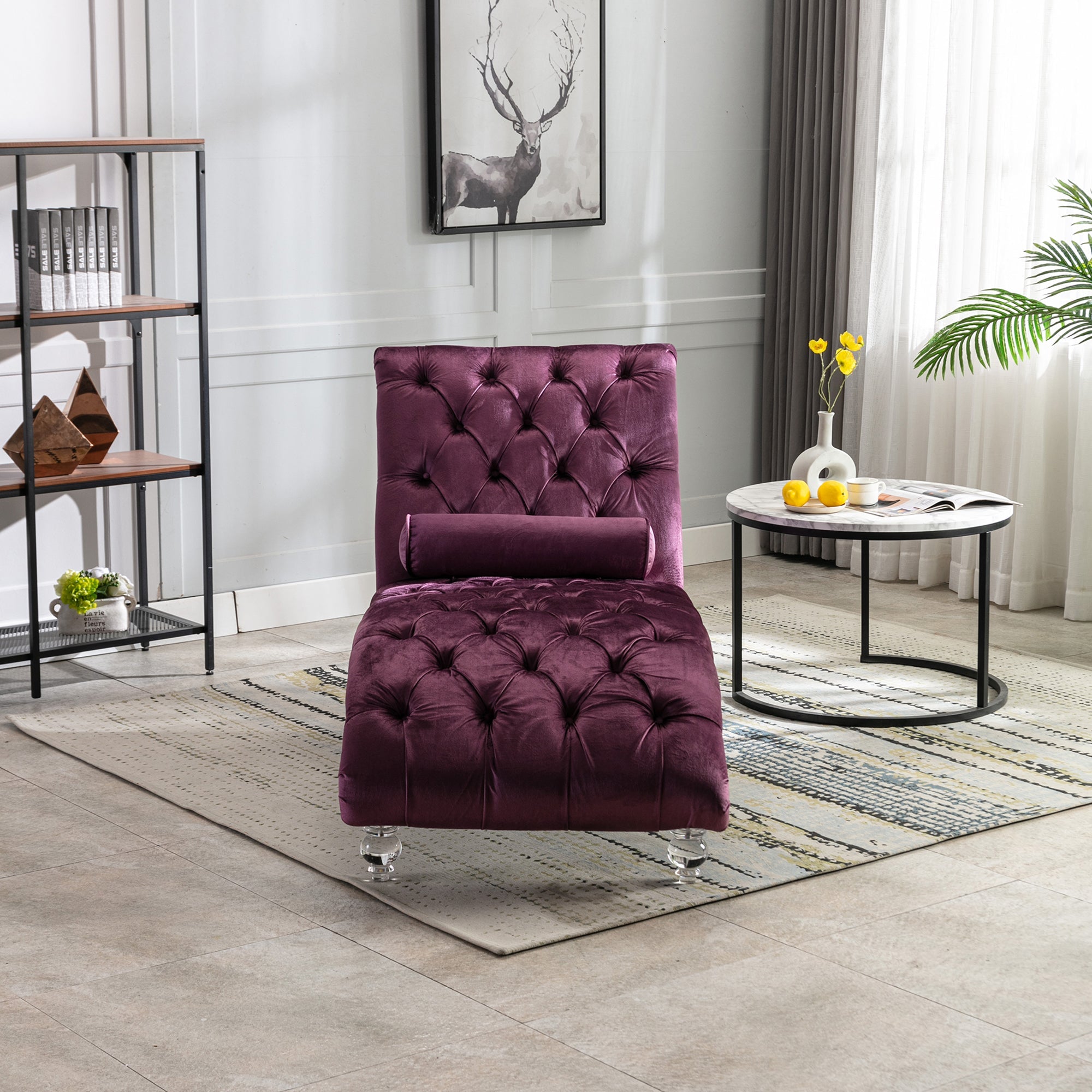 Velvet Chaise Lounge Indoor Chair (Purple Velvet)