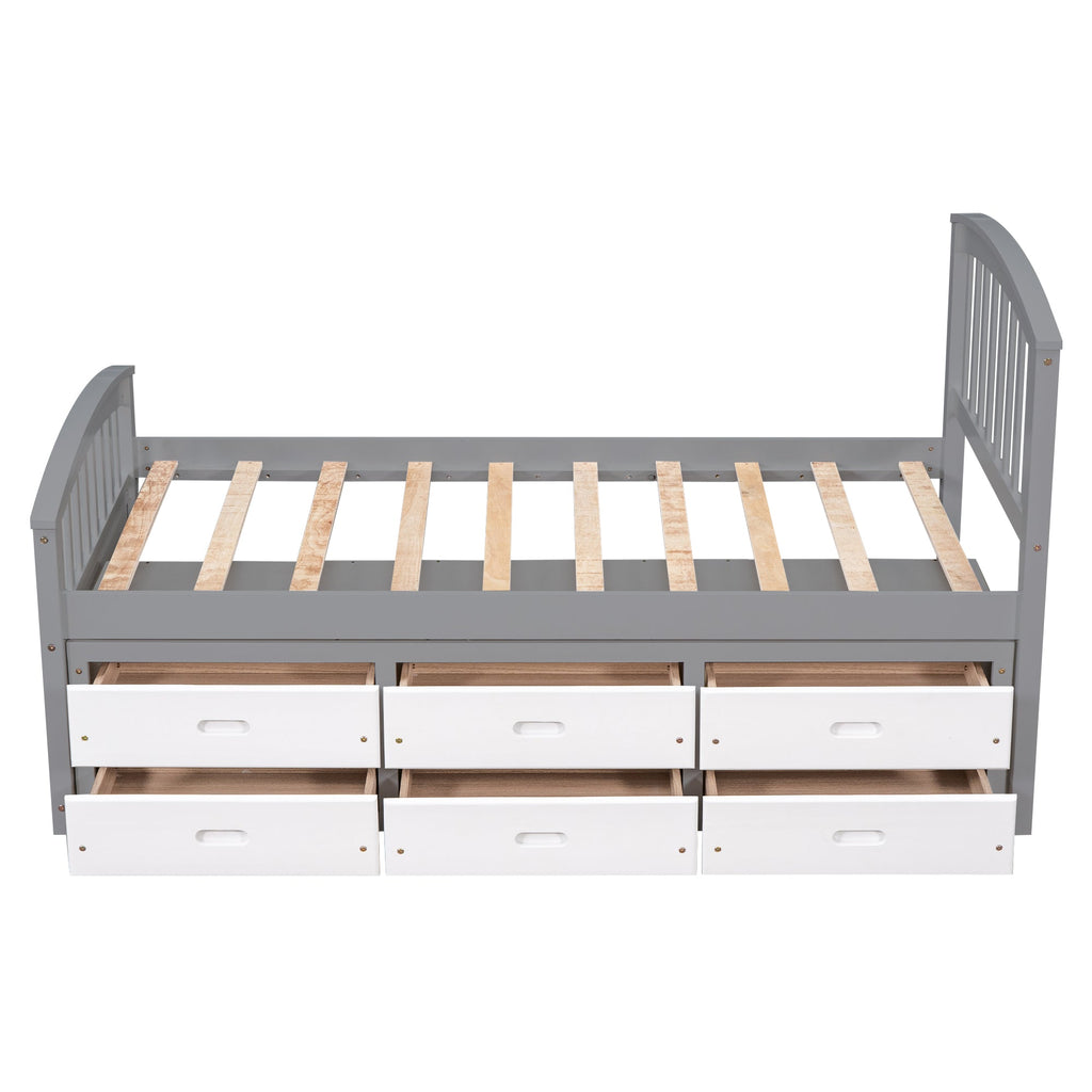 Twin Size Platform Storage Bed with 6 Drawers, Grey