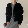 Womens V-neck Short Loose Padded Lambswool Coat