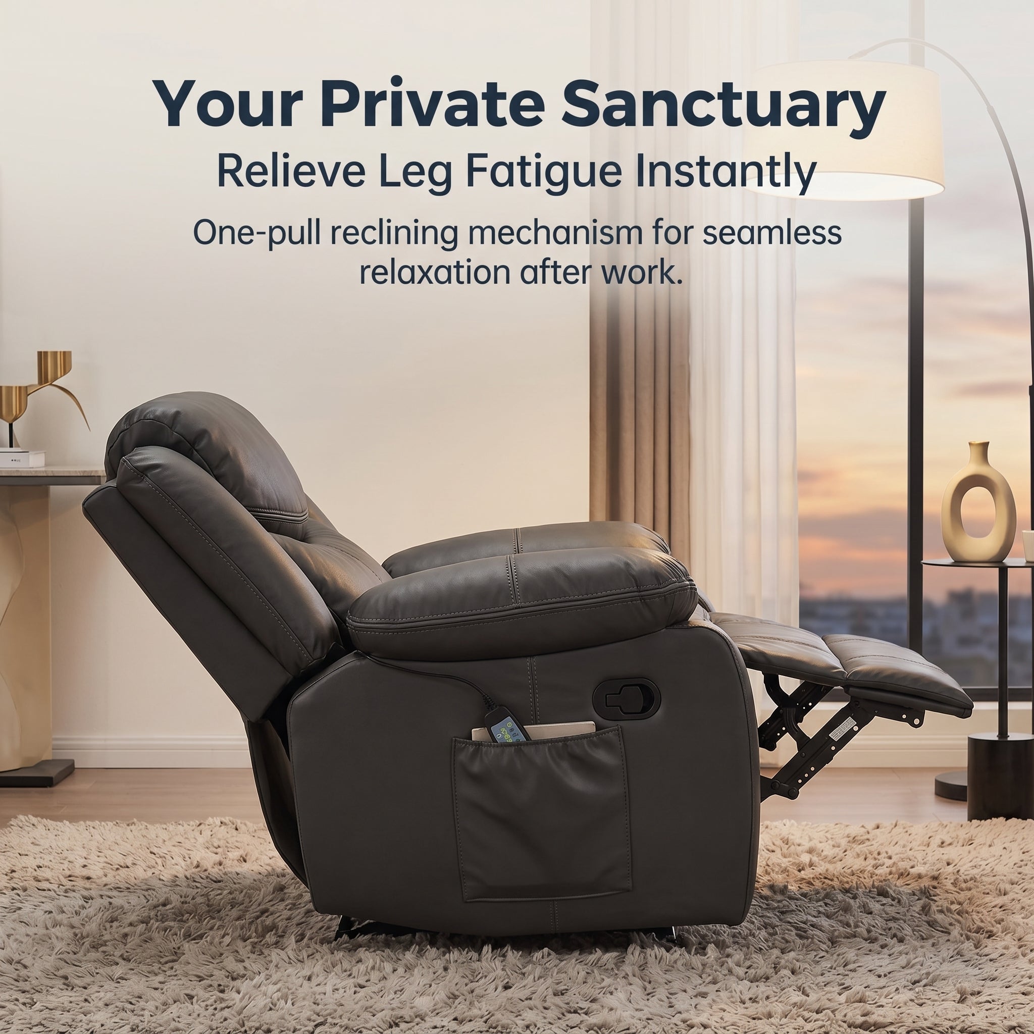 Grey Air Leather Recliner Chair With Vibration And Heating