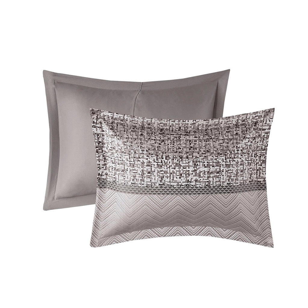 7 Piece Jacquard Comforter Set - Grey/Taupe - Queen