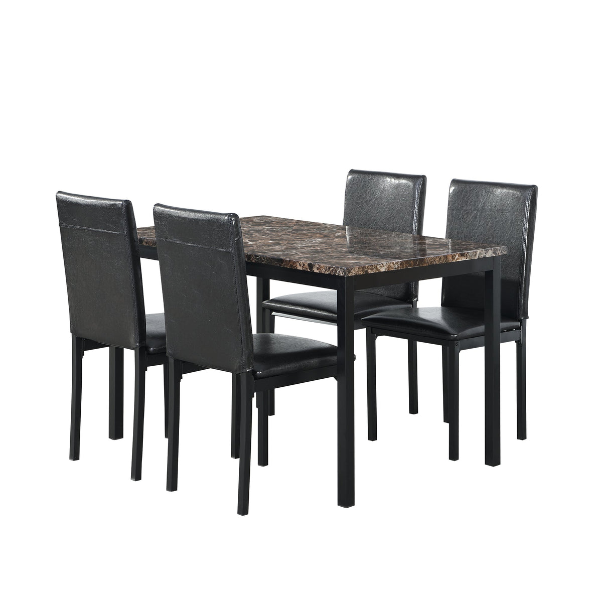 Furniture 5 Piece Metal Dinette Set with Faux Marble Top