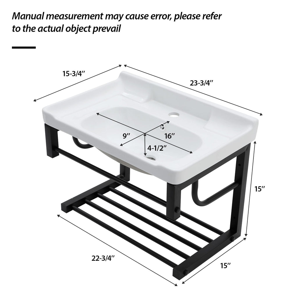 23.75"x15.75" Wall-Mounted Rectangular Ceramic Bathroom Sink