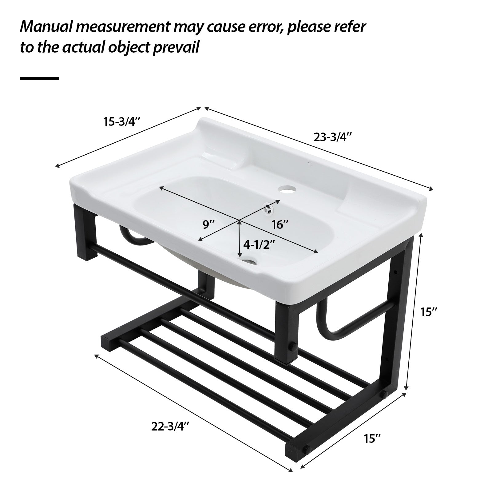 23.75"x15.75" Wall-Mounted Rectangular Ceramic Bathroom Sink
