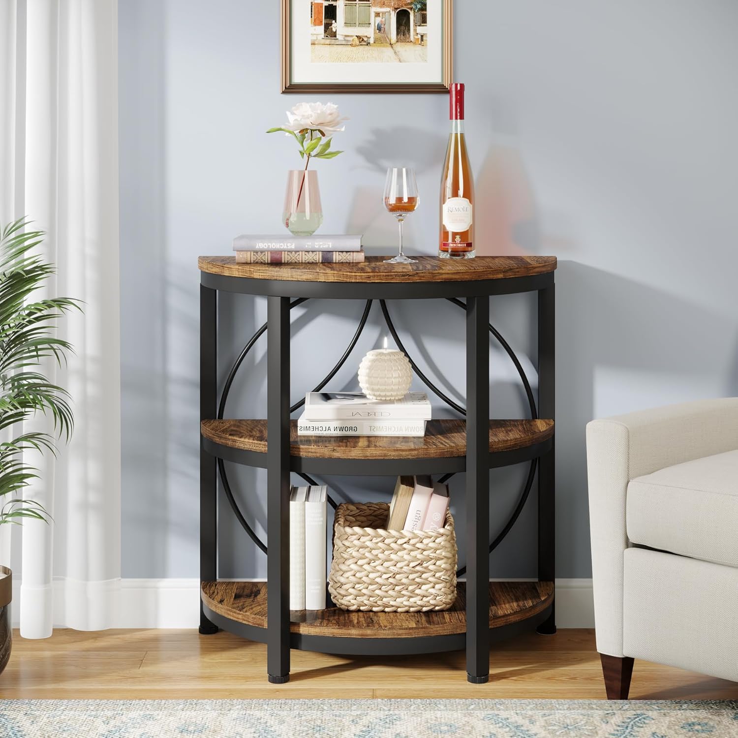 23.62” Industrial 3-Tier Half Moon End Table