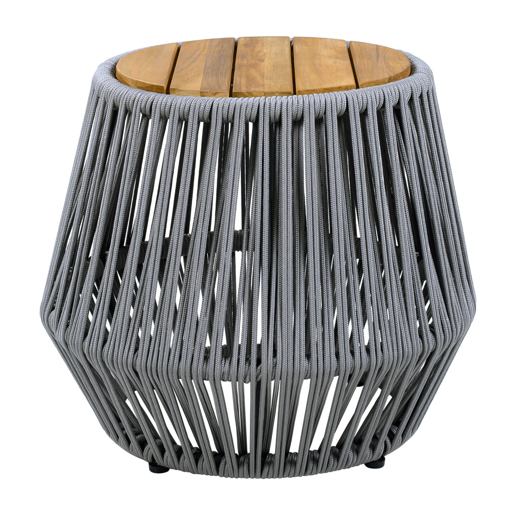 Acacia Wood Side Table with Grey Rope Design