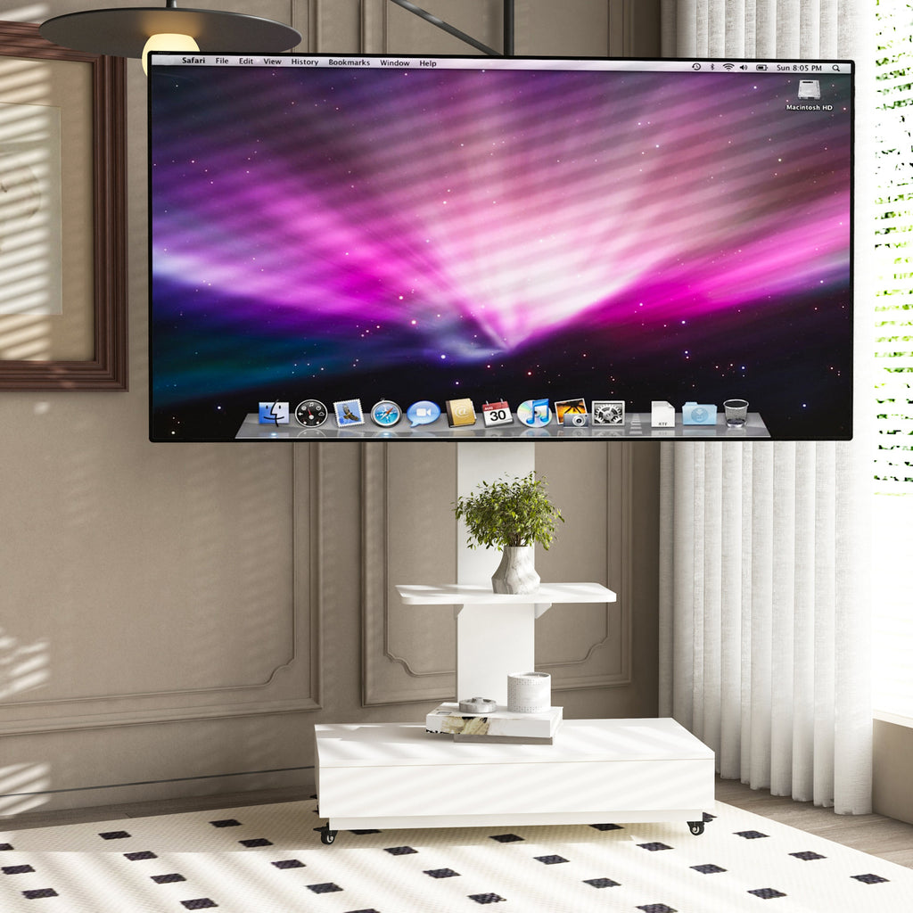 Adjustable Mobile TV Stand with Push-Pull Drawer
