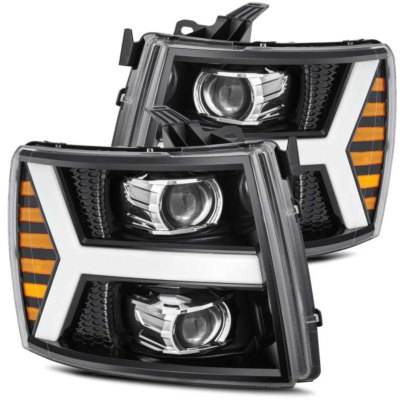 AlphaRex 07-13 Chevy 1500 LUXX LED Proj Headlights Plank Style Jet Blk w/ Activ Light/Seq Signal/DRL 880223 *Discontinued