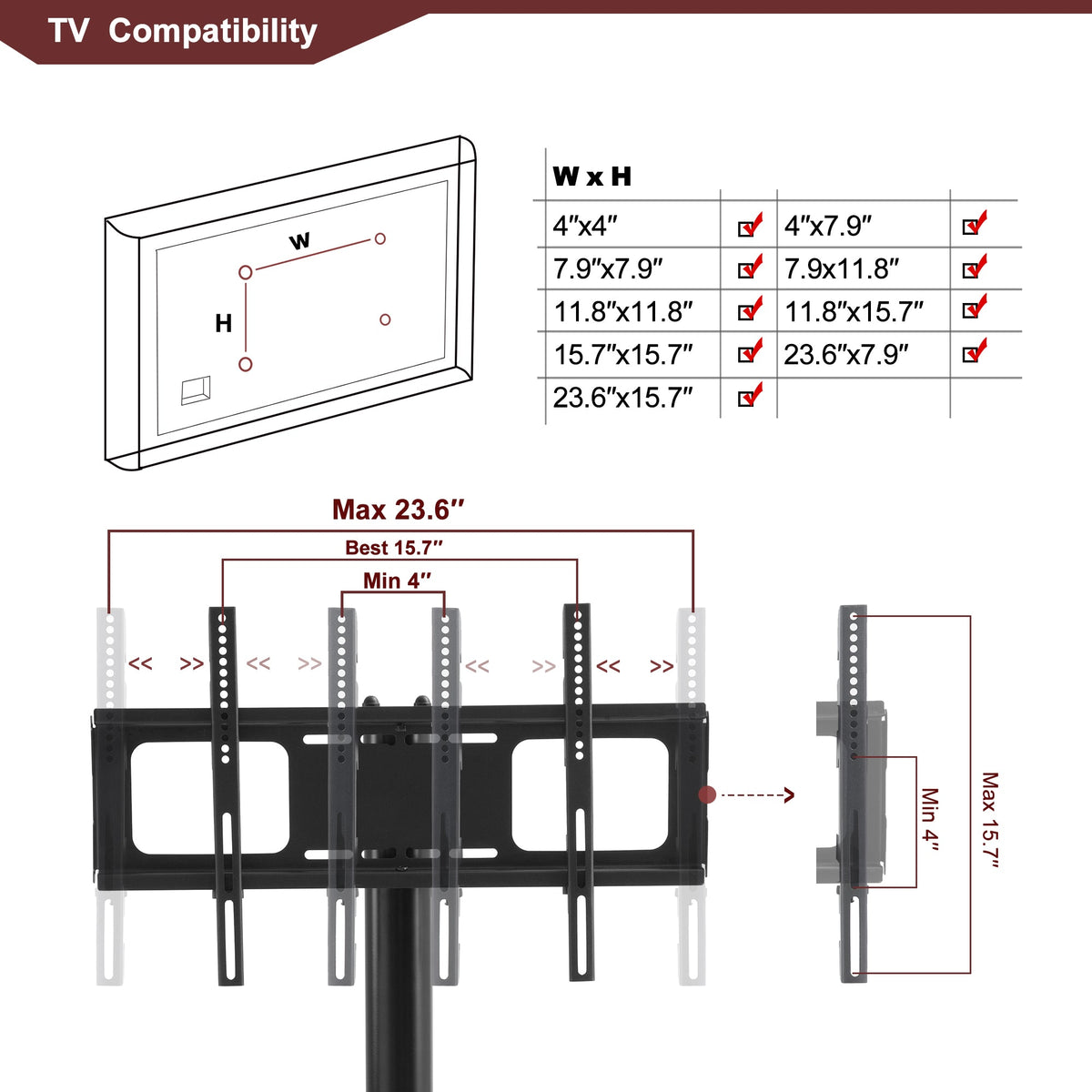 Black Multi-Function TV Stand Height Adjustable Bracket Swivel 3-Tier