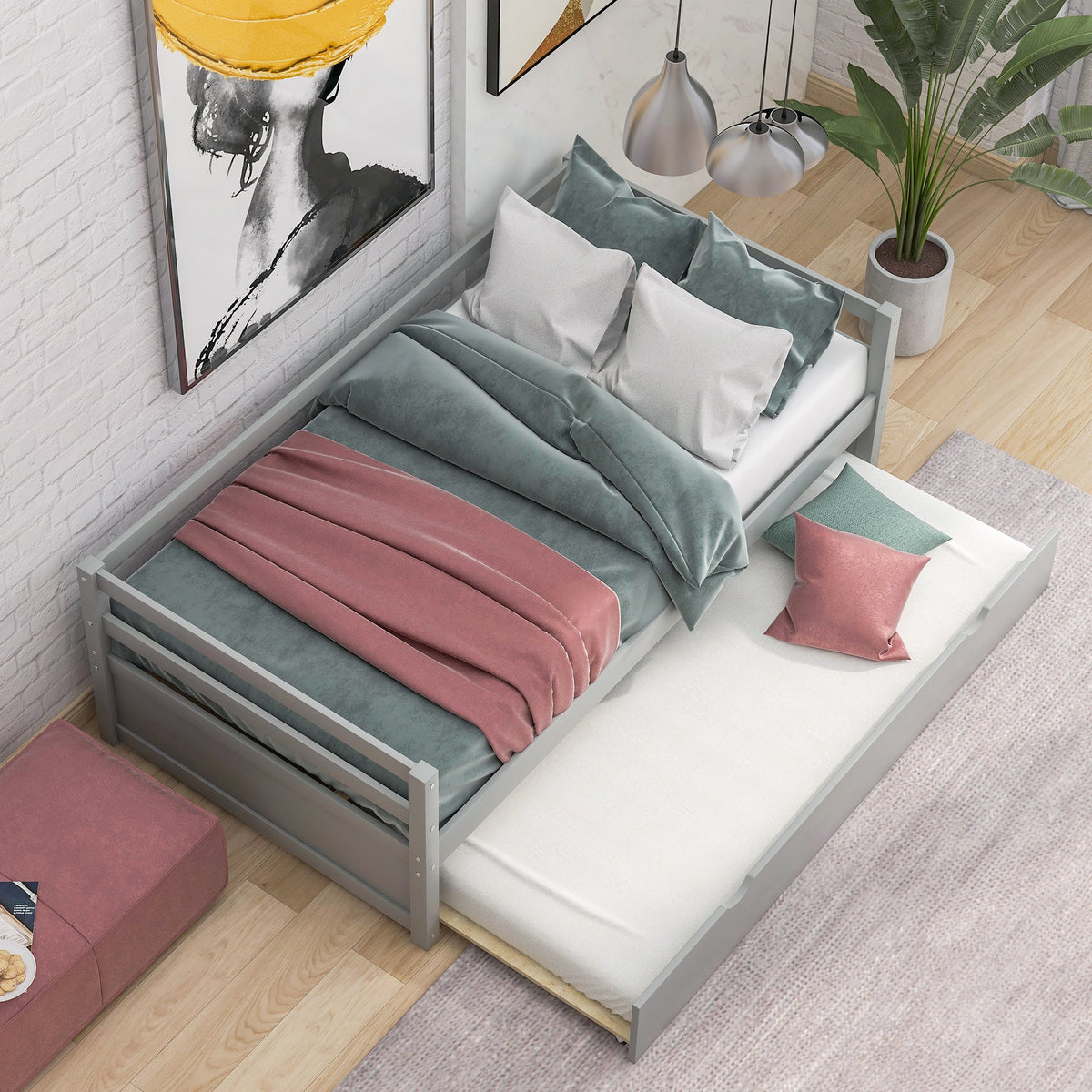 Twin Size Daybed with Trundle Frame Set