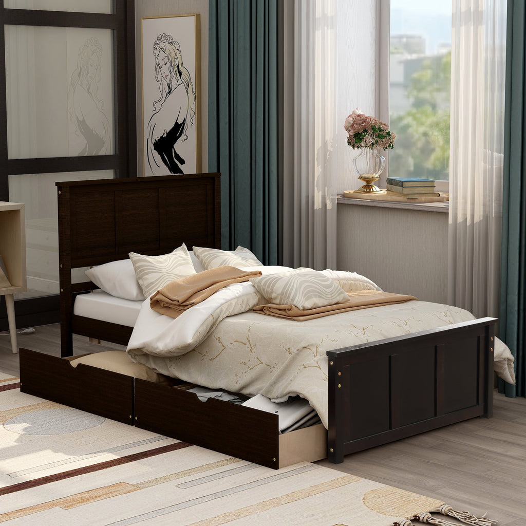 Twin Size Platform Storage Bed with Two Drawers