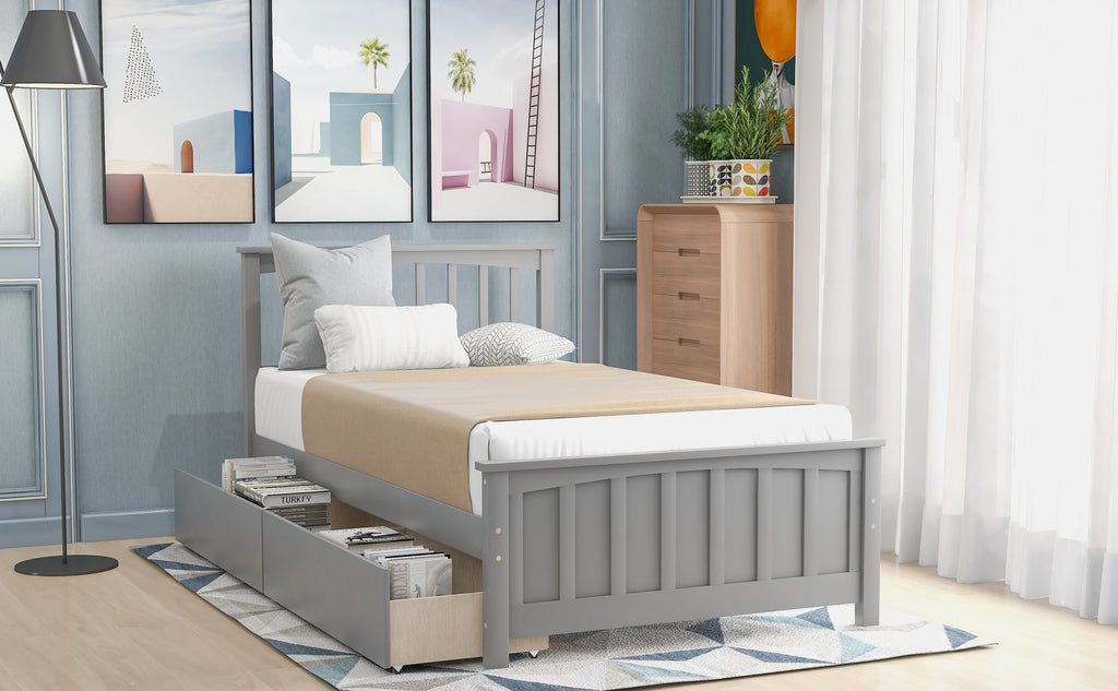 Twin Size Platform Bed with Two Drawers