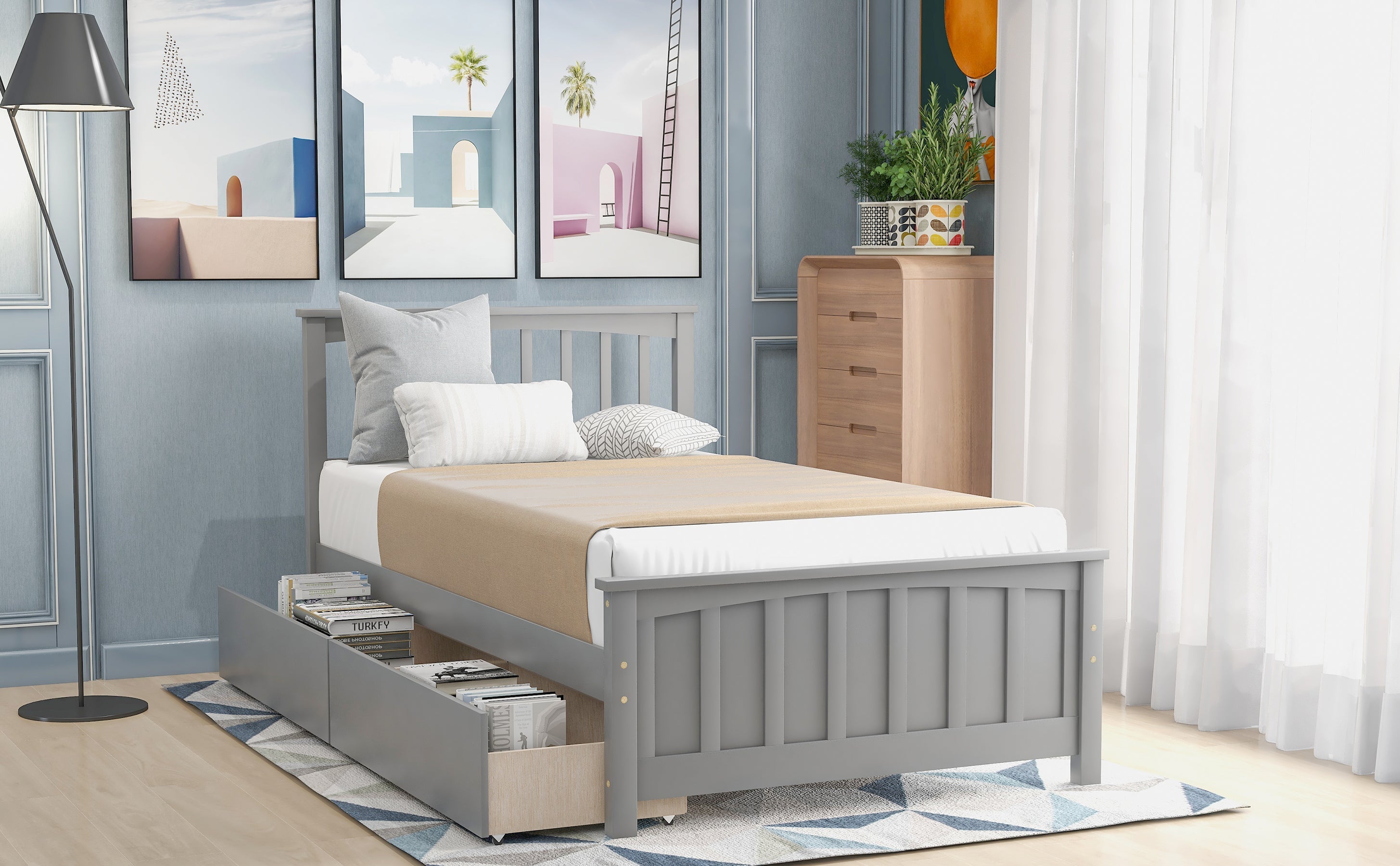 Twin Size Platform Bed with Two Drawers