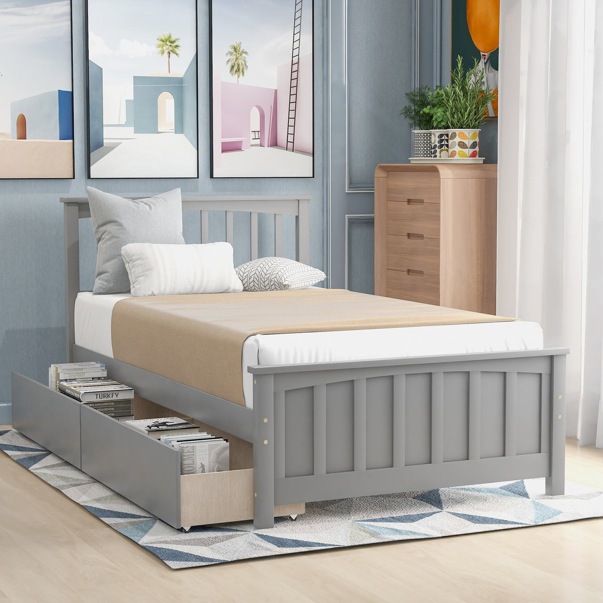 Twin Size Platform Bed with Two Drawers