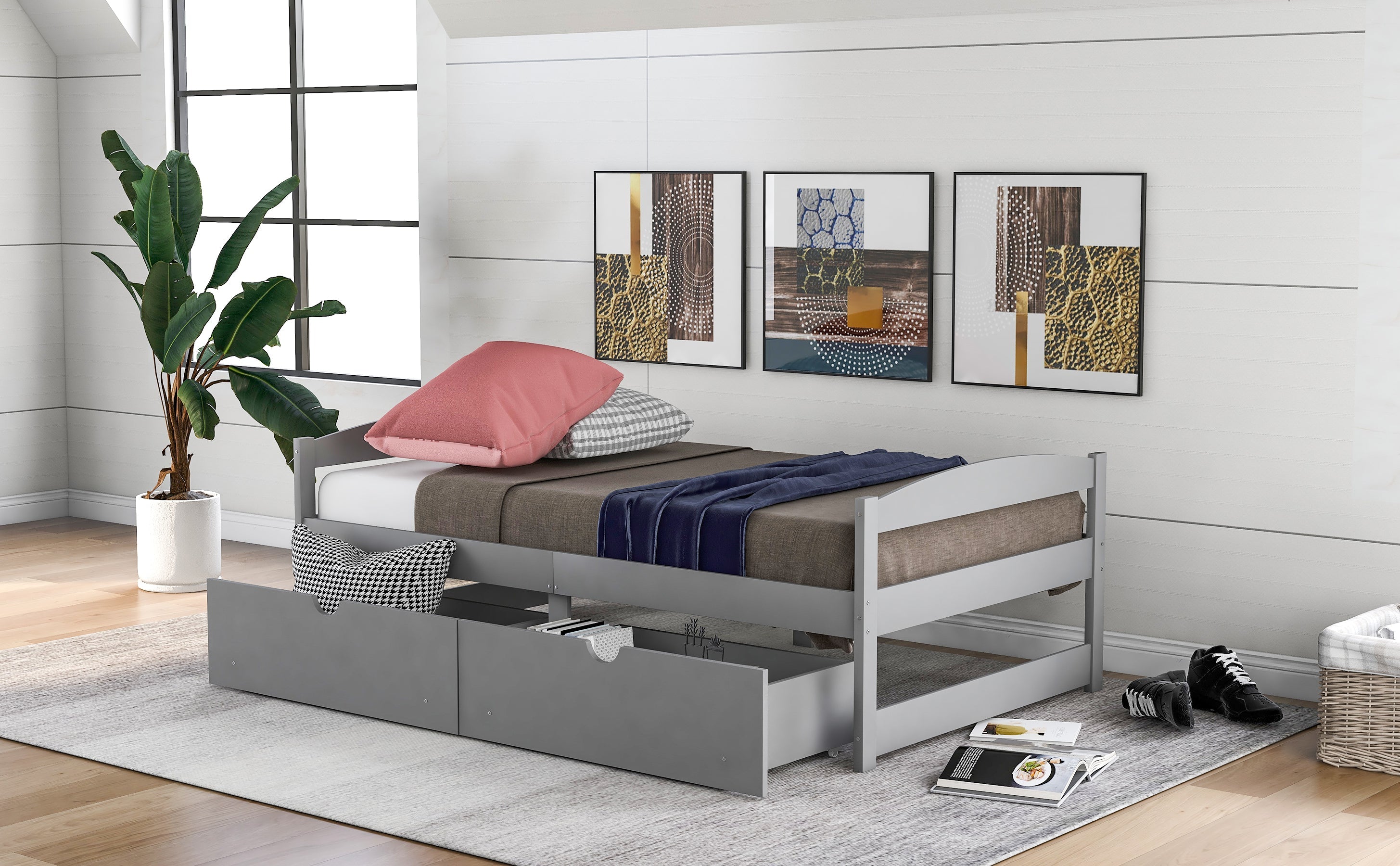 Twin Size Platform Bed With Two Drawers