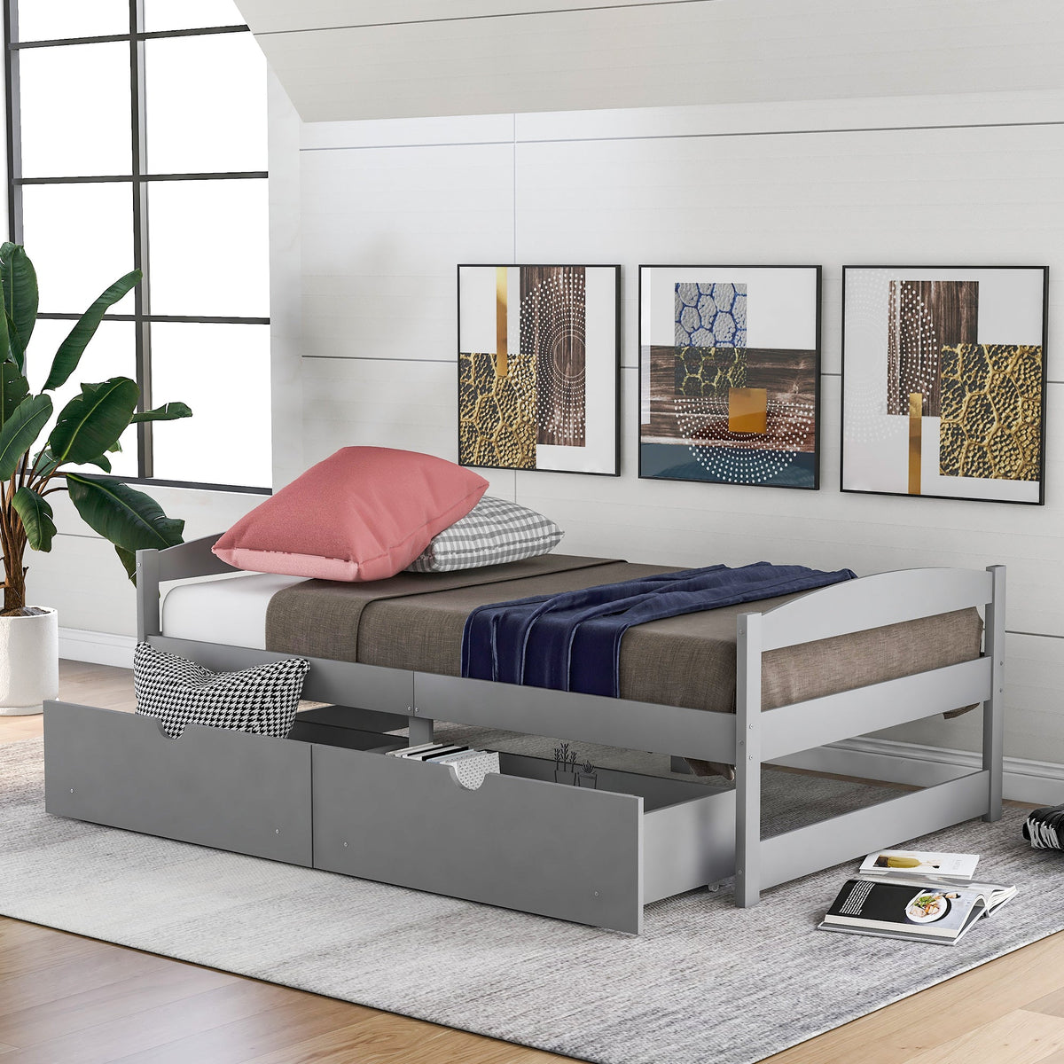 Twin Size Platform Bed With Two Drawers