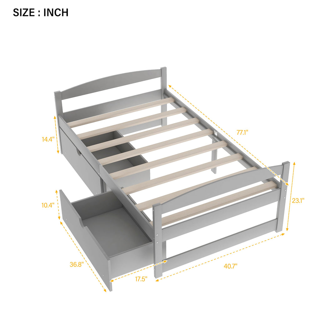 Twin Size Platform Bed With Two Drawers