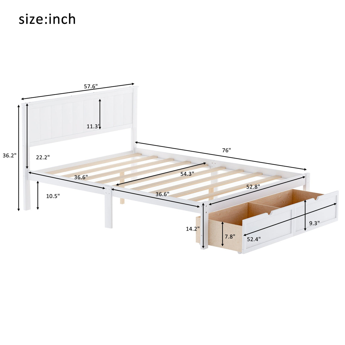 Full Size Platform Bed with Under-bed Drawers