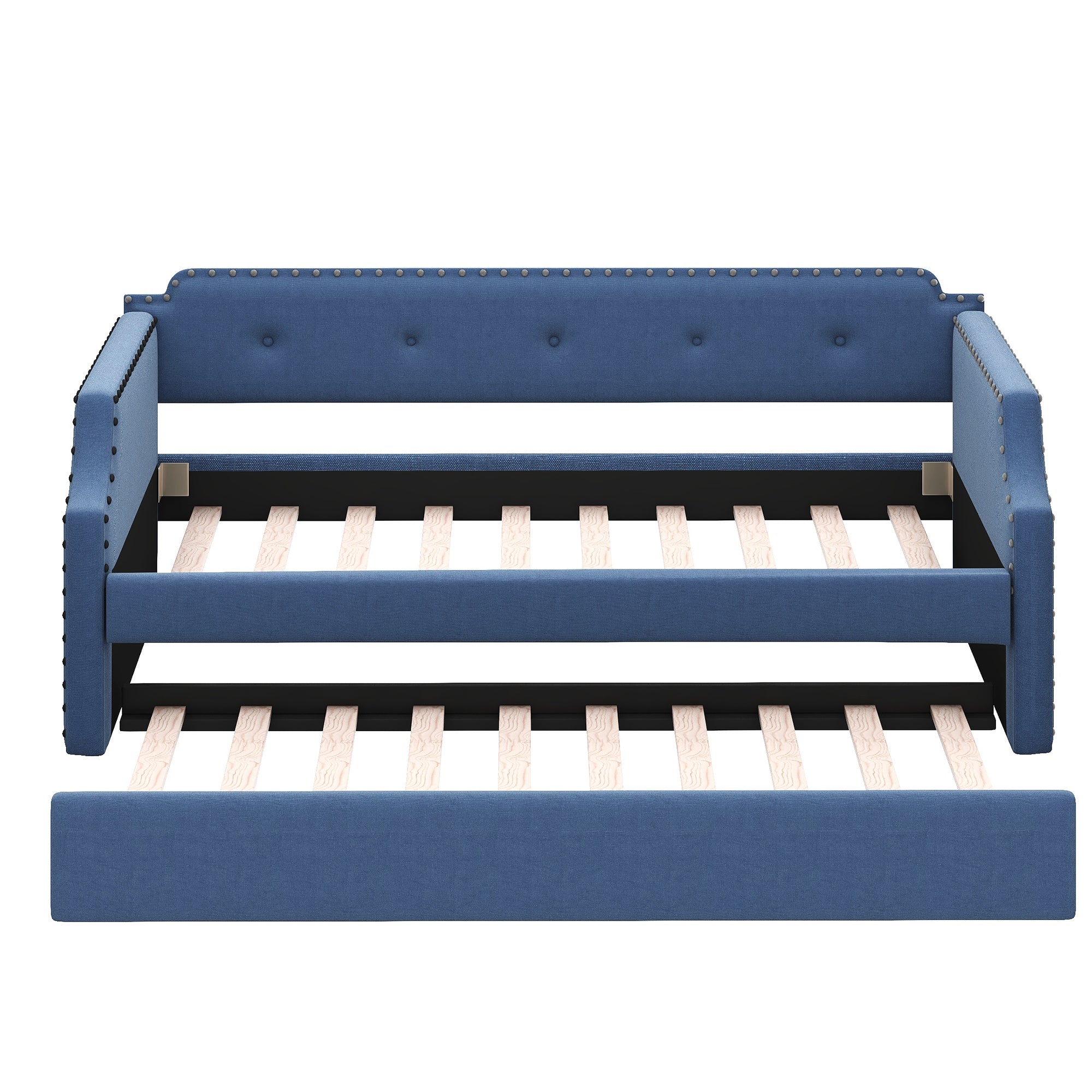 Upholstered Daybed with Trundle, Wood Slat Support, Twin Size