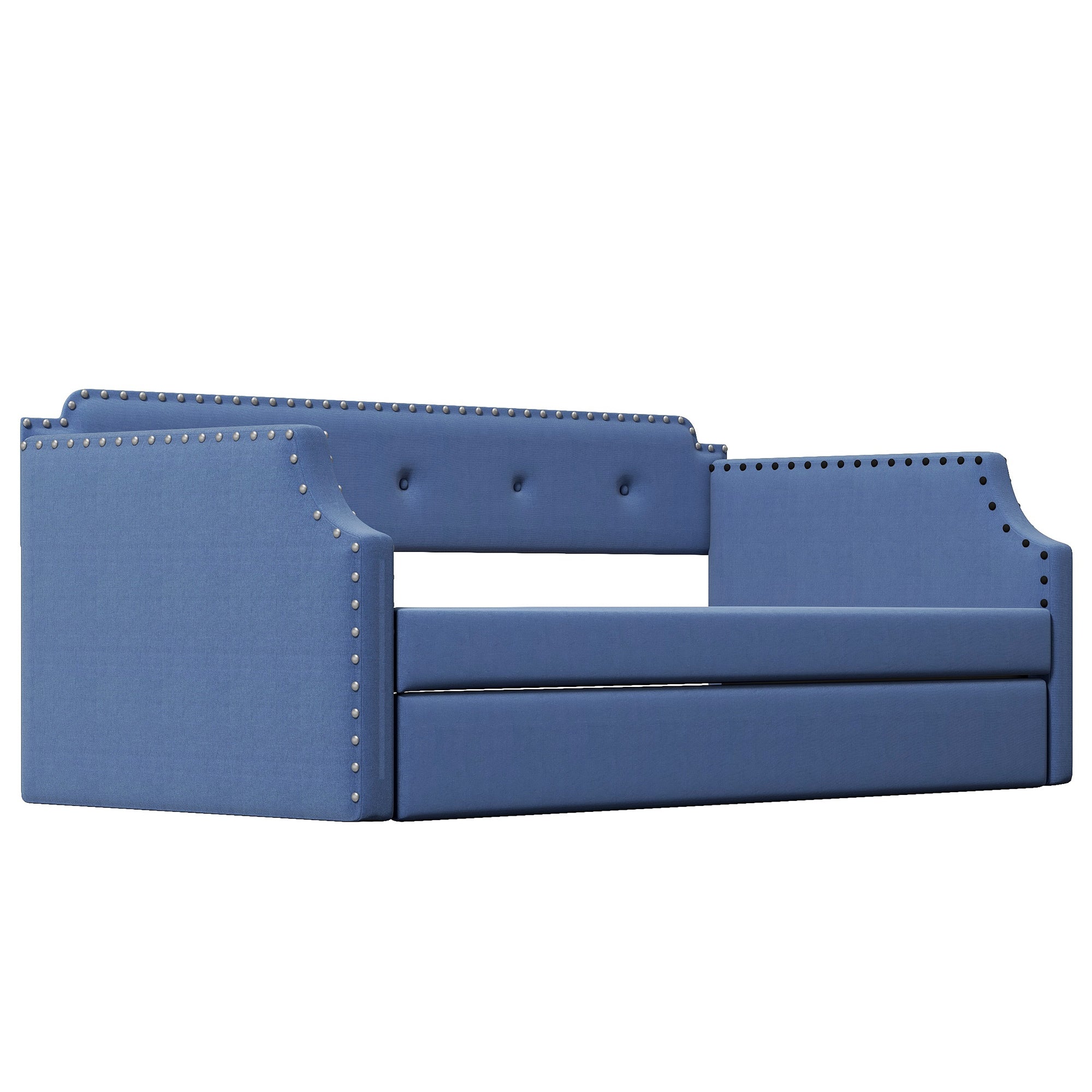 Upholstered Daybed with Trundle, Wood Slat Support, Twin Size