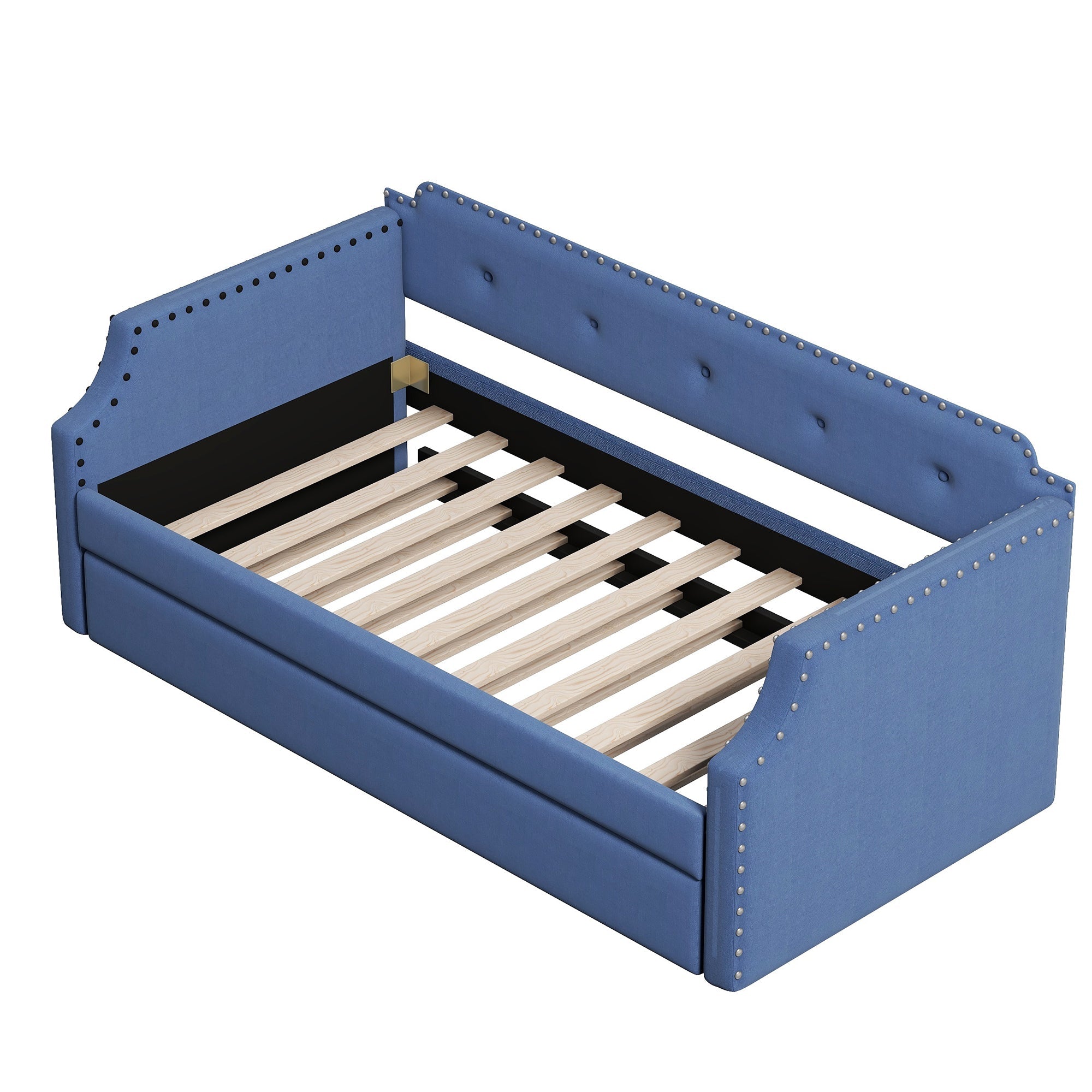 Upholstered Daybed with Trundle, Wood Slat Support, Twin Size