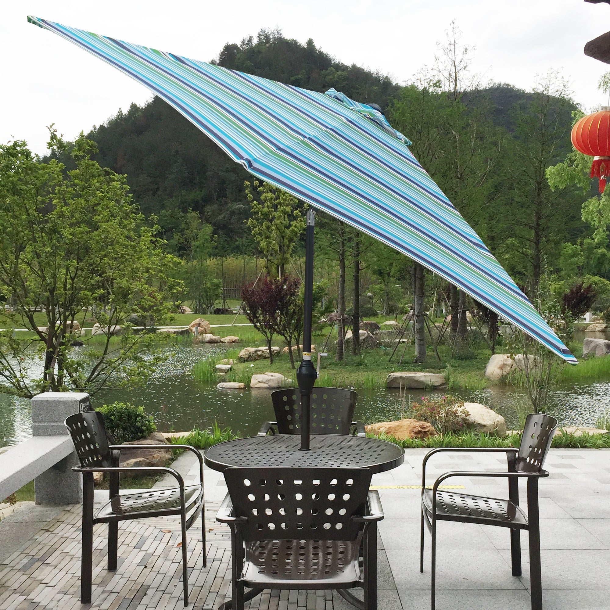 9Ft Umbrella - Blue Striped Canopy