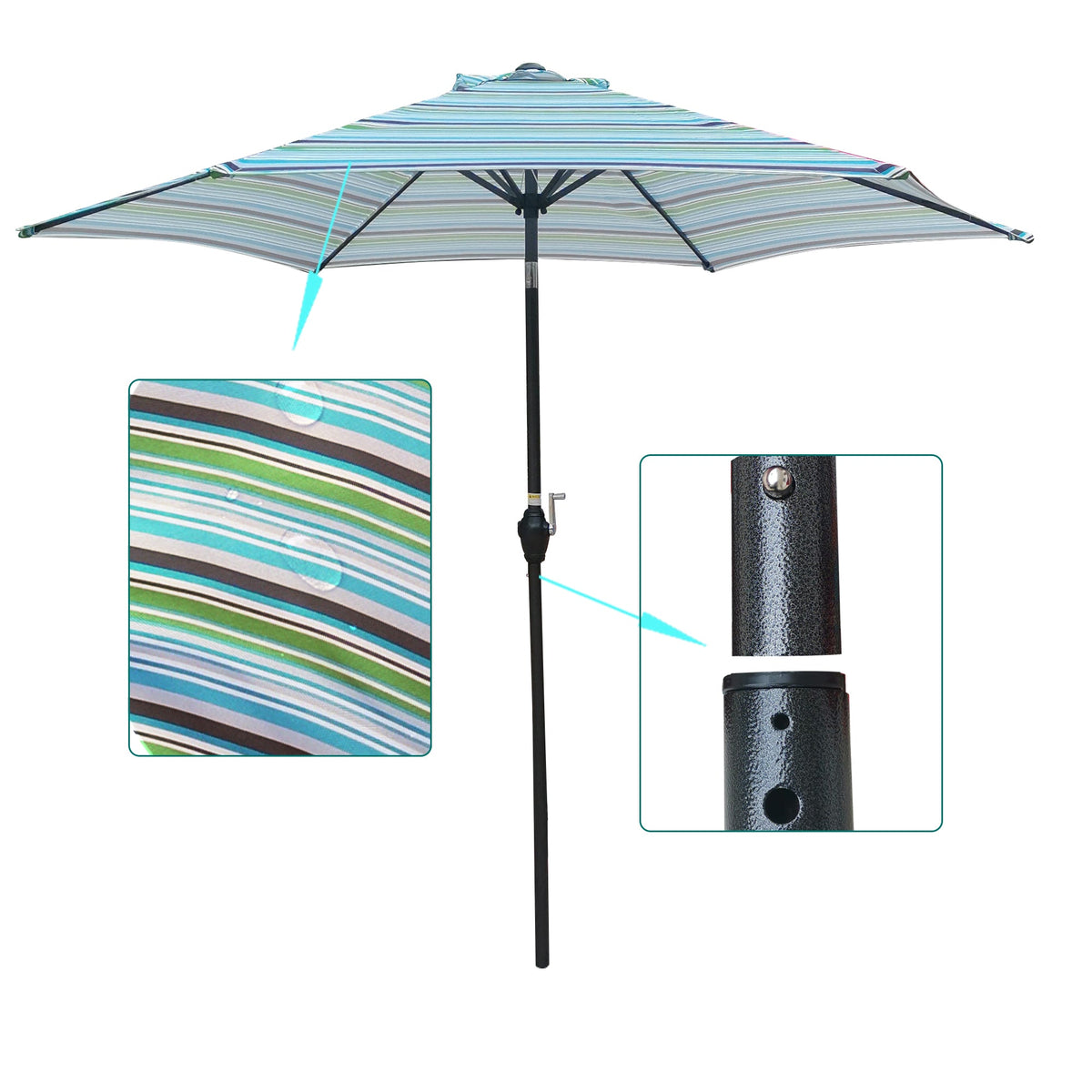 9Ft Umbrella - Blue Striped Canopy
