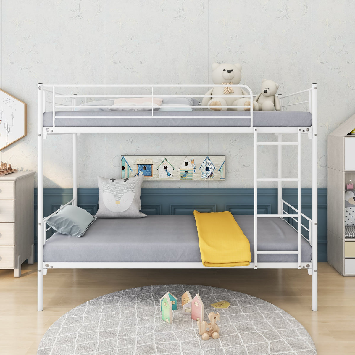 Twin-Over-Twin Bunk Bed with Metal Frame and Ladder