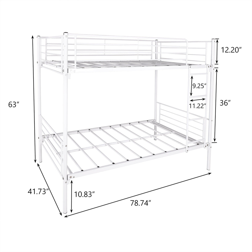 Twin-Over-Twin Bunk Bed with Metal Frame and Ladder