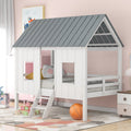 Twin Size Low Loft House Bed with Roof and Two Front Windows