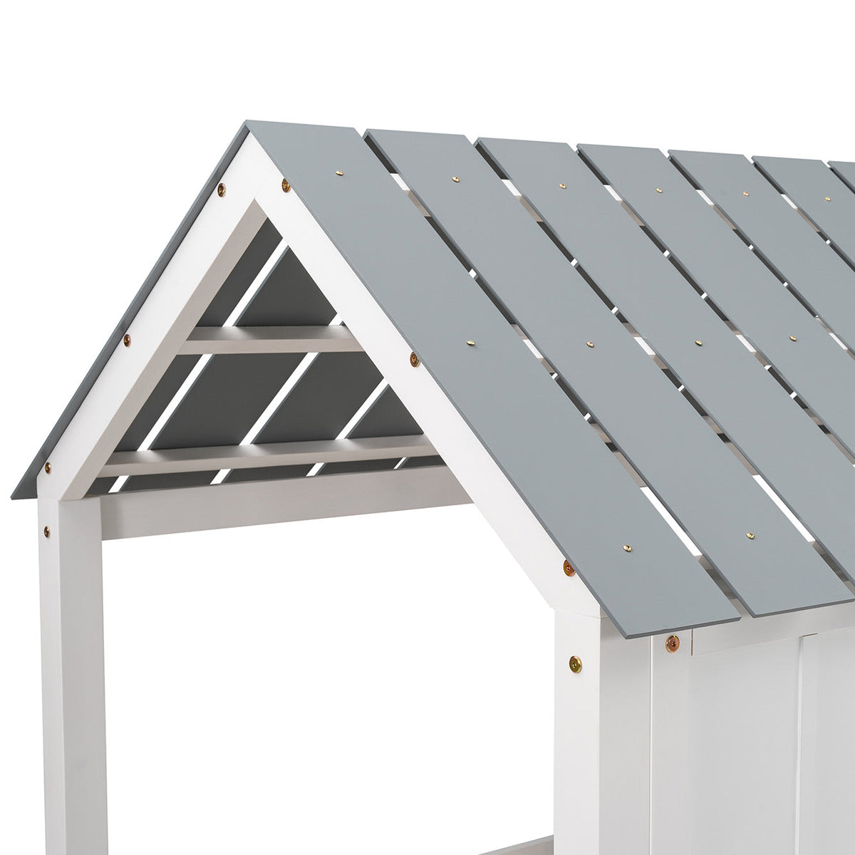 Twin Size Low Loft House Bed with Roof and Two Front Windows