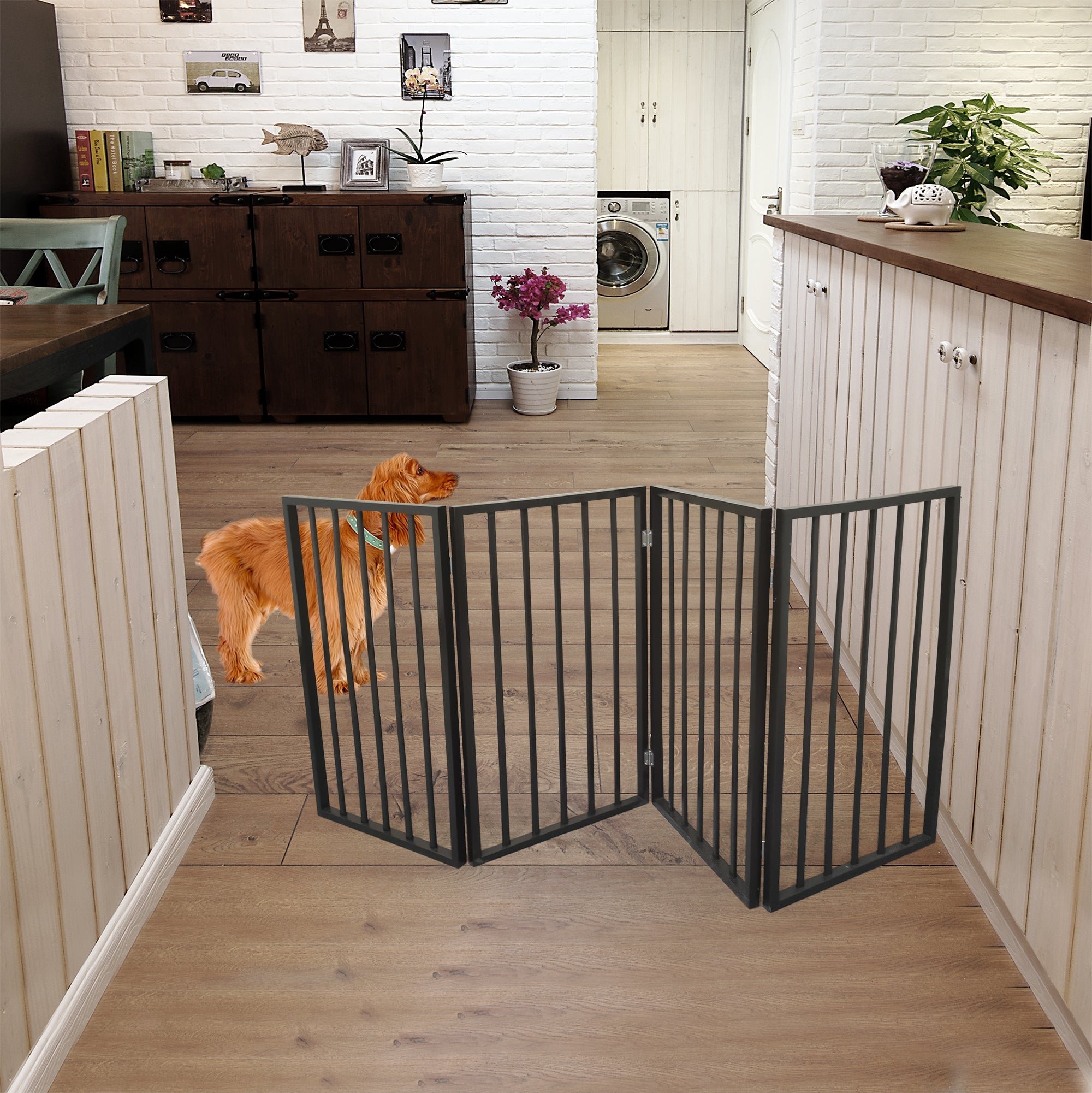 Pet Gate - Freestanding, Folding Dog Gate for Doorways and Stairs